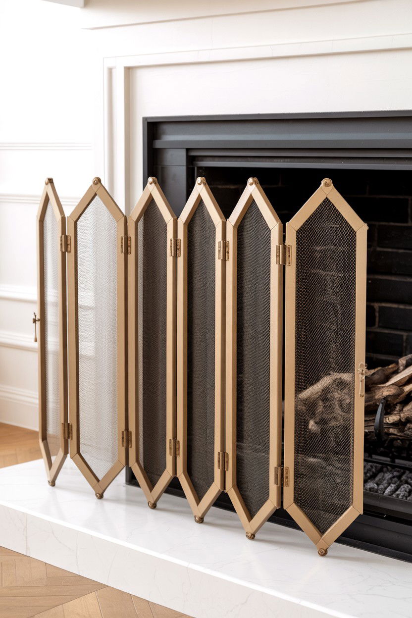 Accordion Style Expandable Screen - 30 fireplace screen ideas