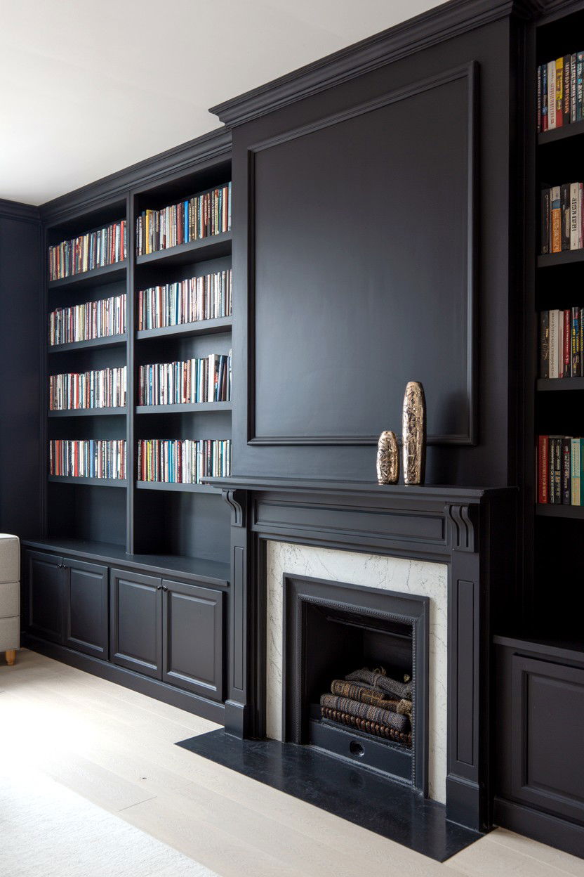 All Black Built Ins for Dramatic Impact - 30 built ins around fireplace ideas