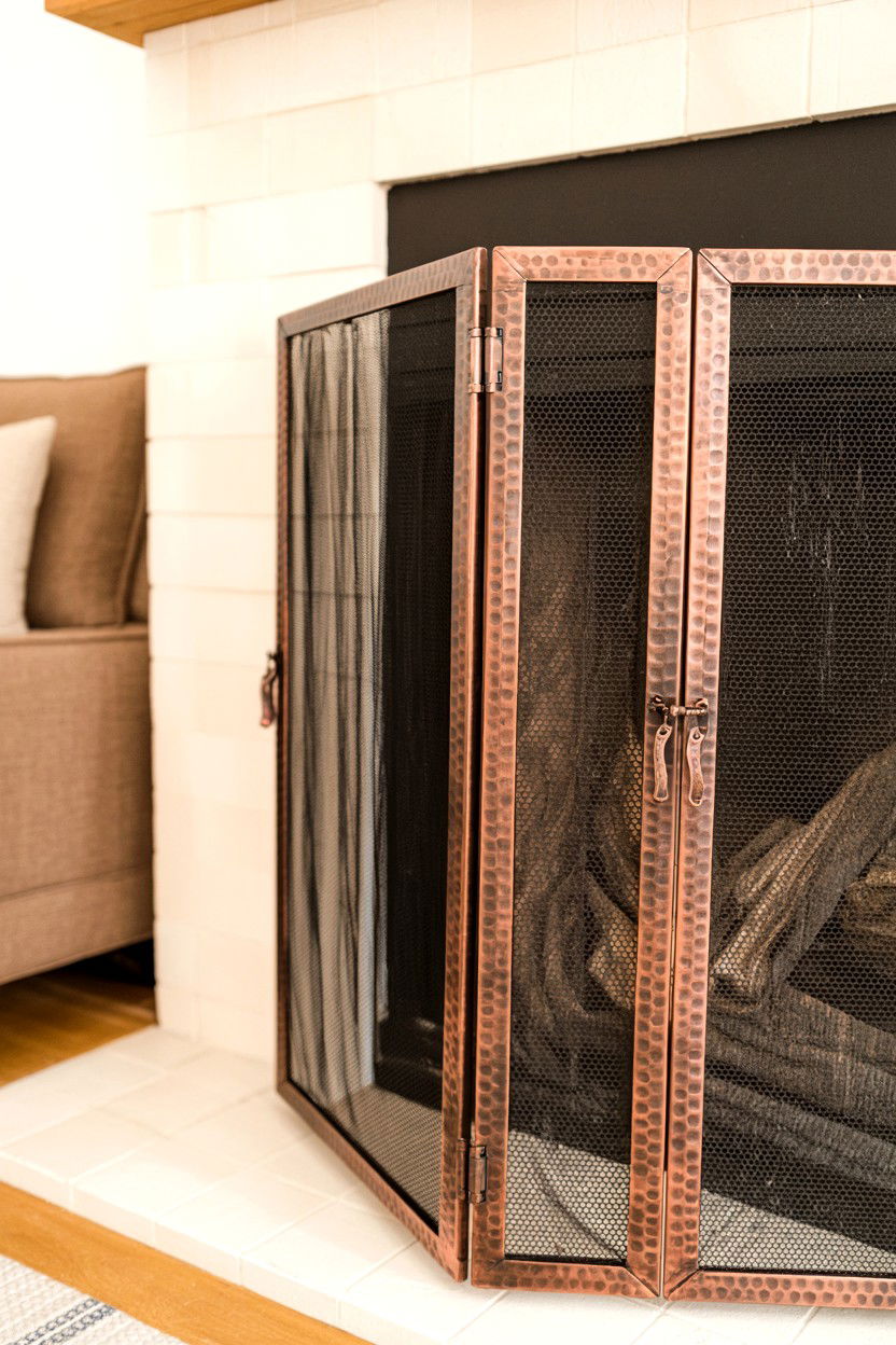 Antique Copper Hammered Finish Screen - 30 fireplace screen ideas