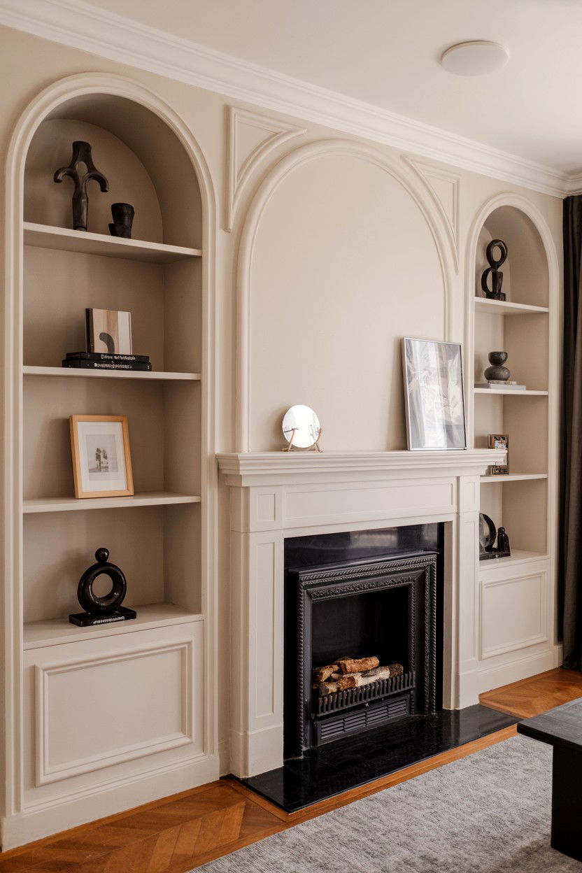 Arched Built In Alcoves for Softened Elegance - 30 built ins around fireplace ideas