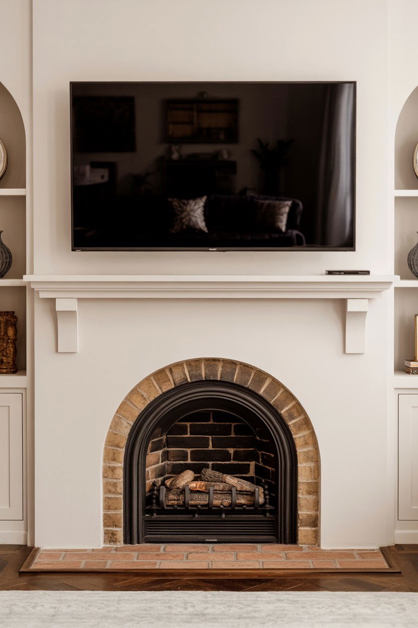 Arched Fireplace Opening with Classic Architectural Detail - 30 fireplace tv wall ideas