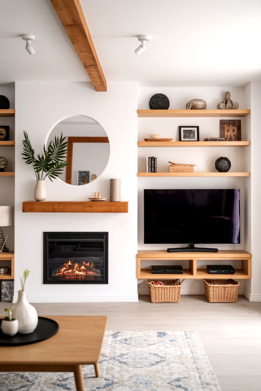 Asymmetrical Layout with Offset Fireplace and TV - 30 fireplace tv wall ideas