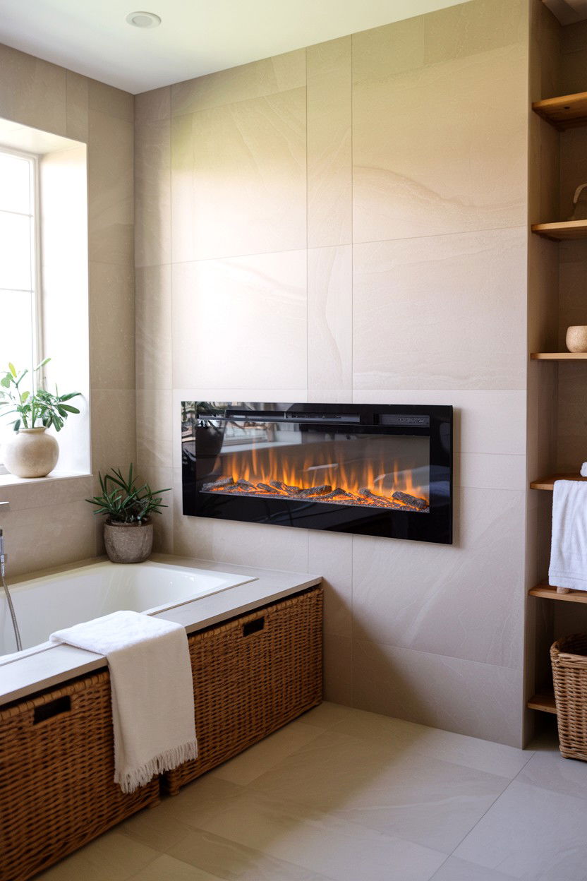 Bathroom Spa Retreat with Wall Mounted Unit - 30 best electric fireplace ideas