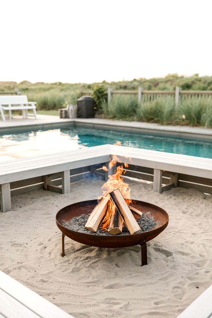 Beach Inspired Fire Pit with Sand Base - 30 fire pit ideas
