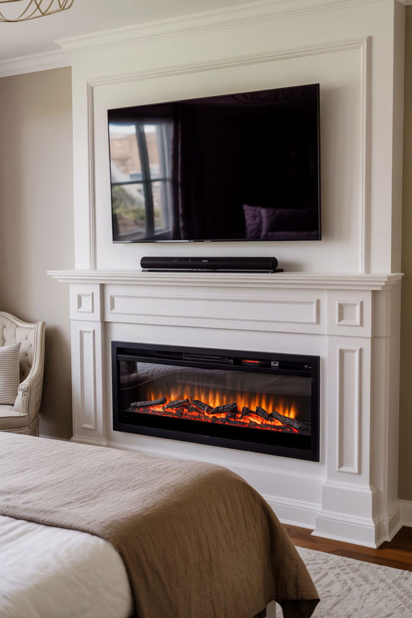 Bedroom Electric Fireplace Below Mounted Television - 30 faux fireplace ideas