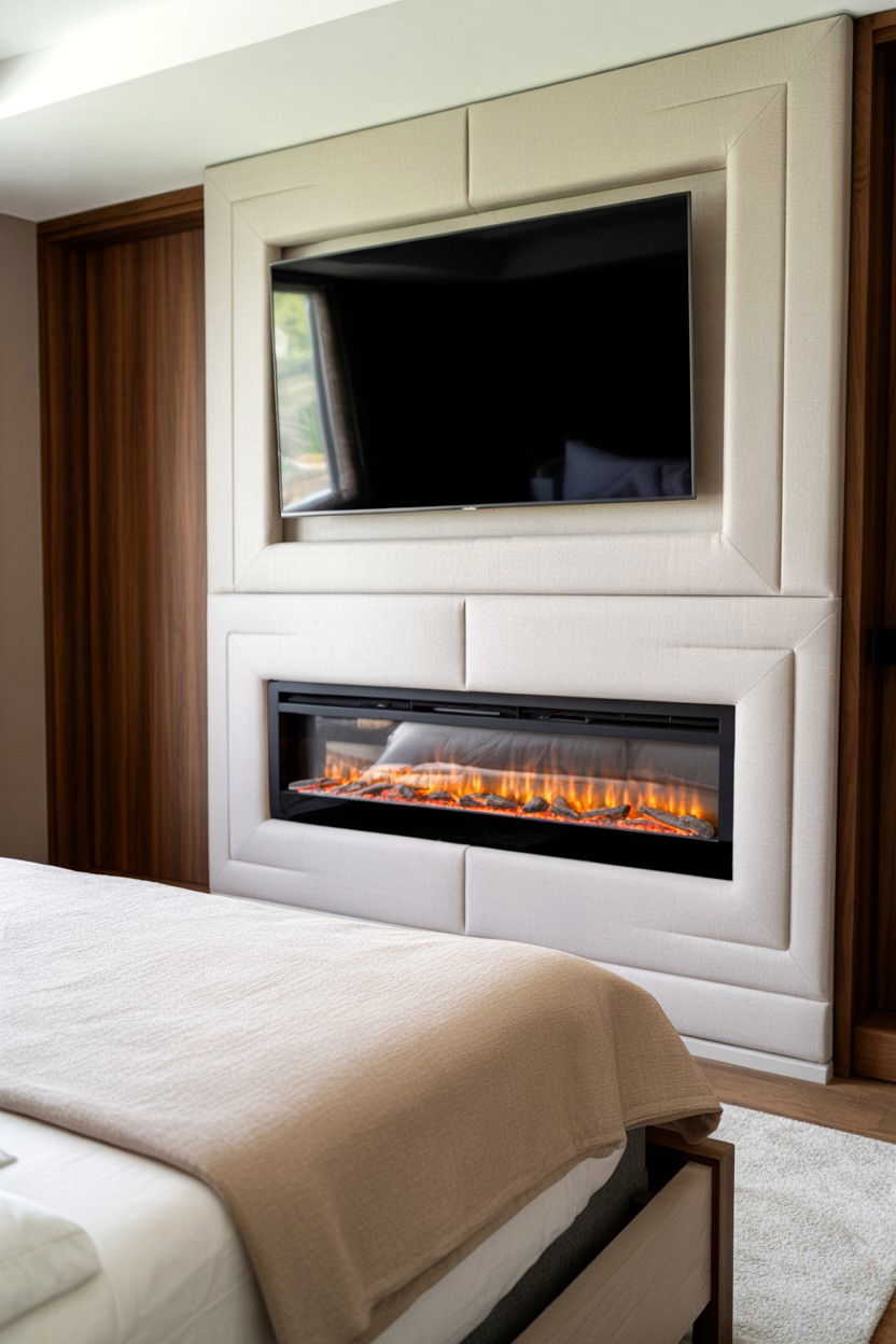 Bedroom Feature Wall With Low Profile Fireplace - 30 electric fireplace ideas with tv