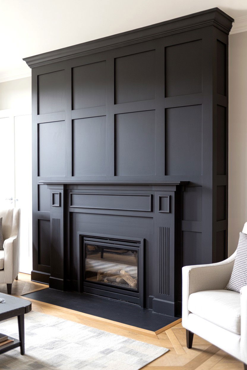 Black Board and Batten Fireplace Wall Design - 30 black fireplace wall ideas