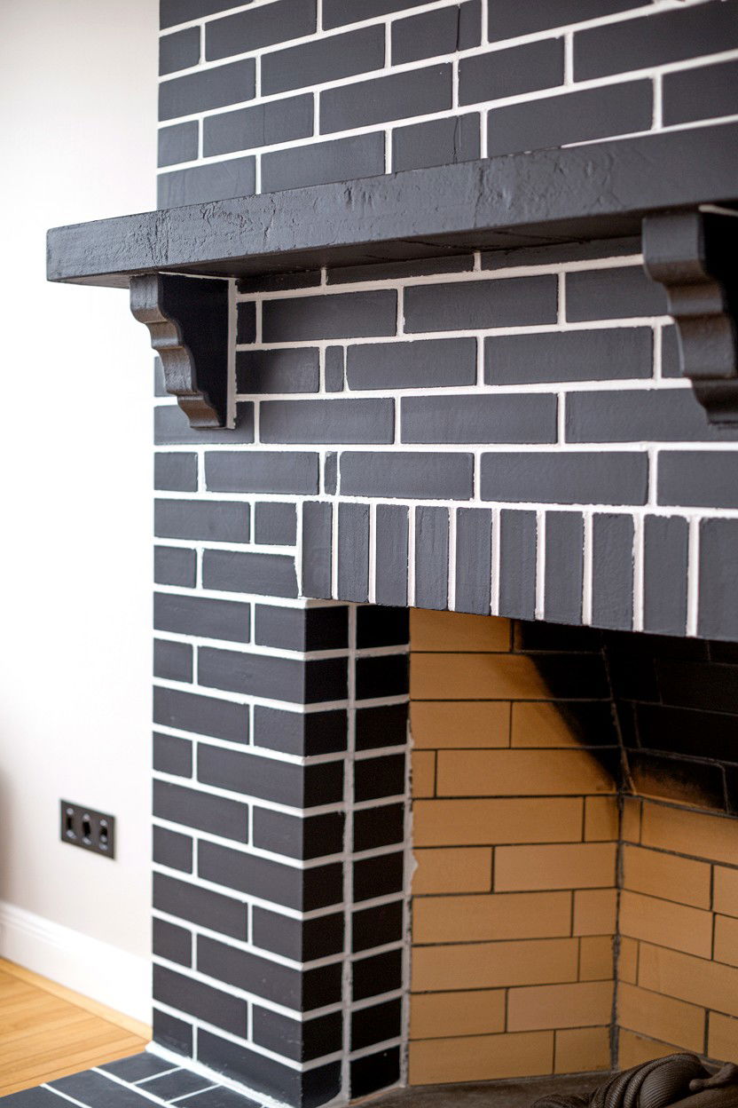 Black Brick Fireplace with Whitewashed Mortar Lines - 30 black fireplace ideas