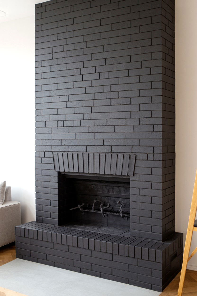 Black Brick Slip Tile Fireplace with Authentic Masonry Look - 30 black fireplace wall ideas