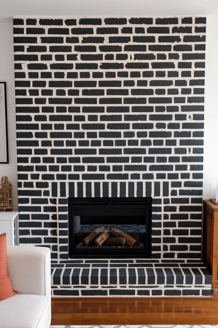 Black Brick with Contrasting White Mortar Joints - 30 black fireplace wall ideas