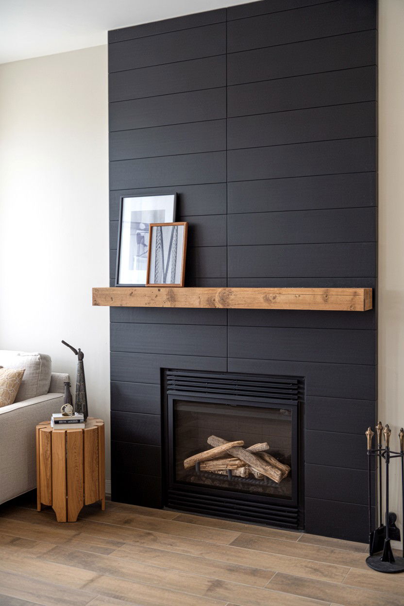 Black Ceramic Tile with Wood Look Finish