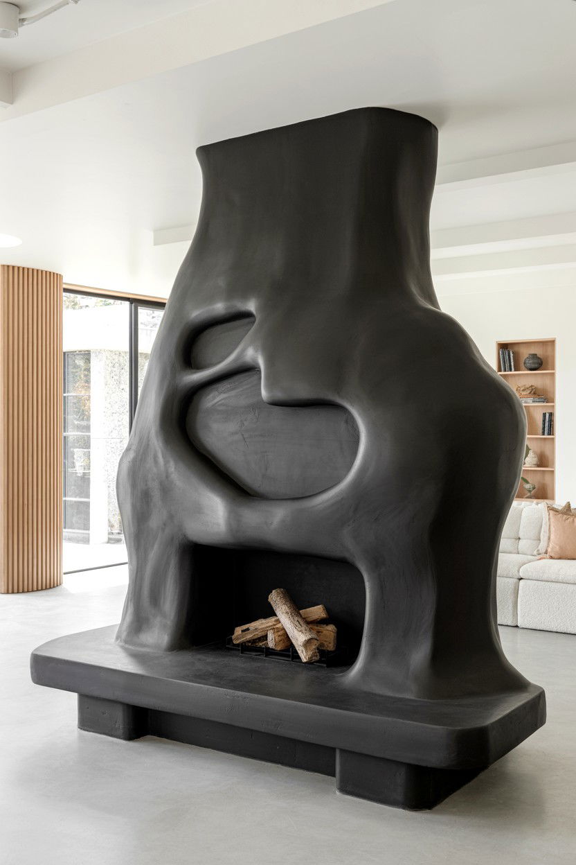 Black Concrete Fireplace with Modern Minimalist Form - 30 black fireplace ideas