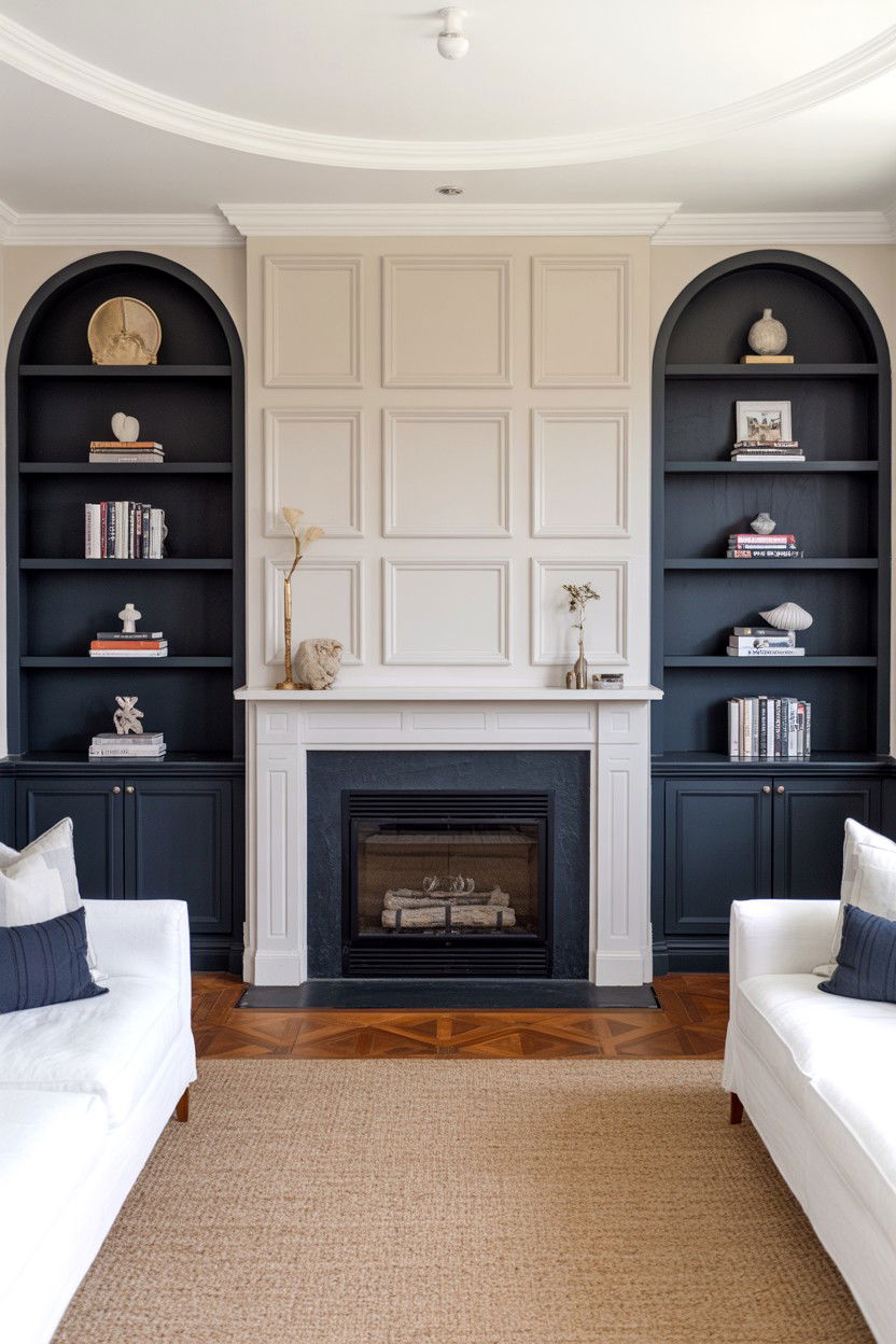Black Fireplace with Built In Shelving on Both Sides - 30 black fireplace ideas