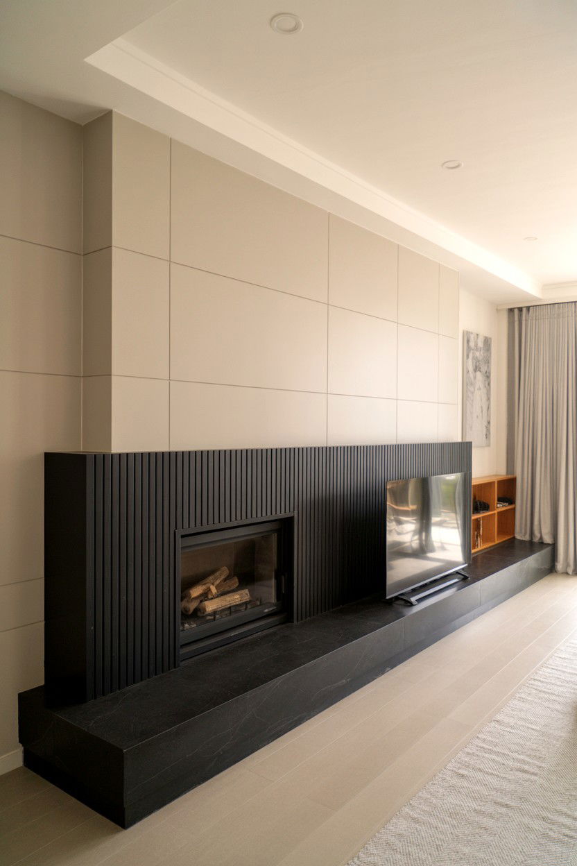 Black Fireplace with Continuous Horizontal Design Element - 30 black fireplace ideas