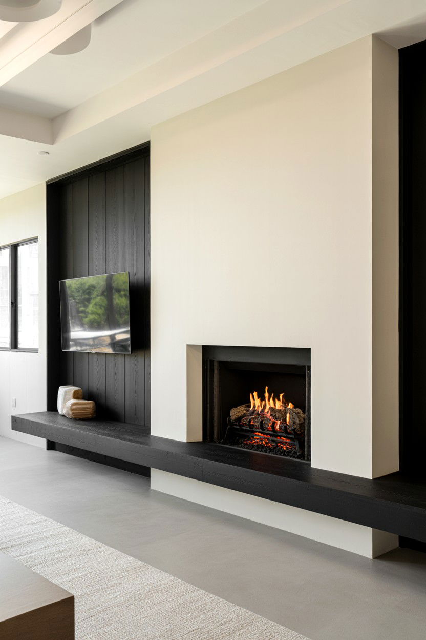 Black Fireplace with Floating Hearth in Matching Finish - 30 black fireplace ideas