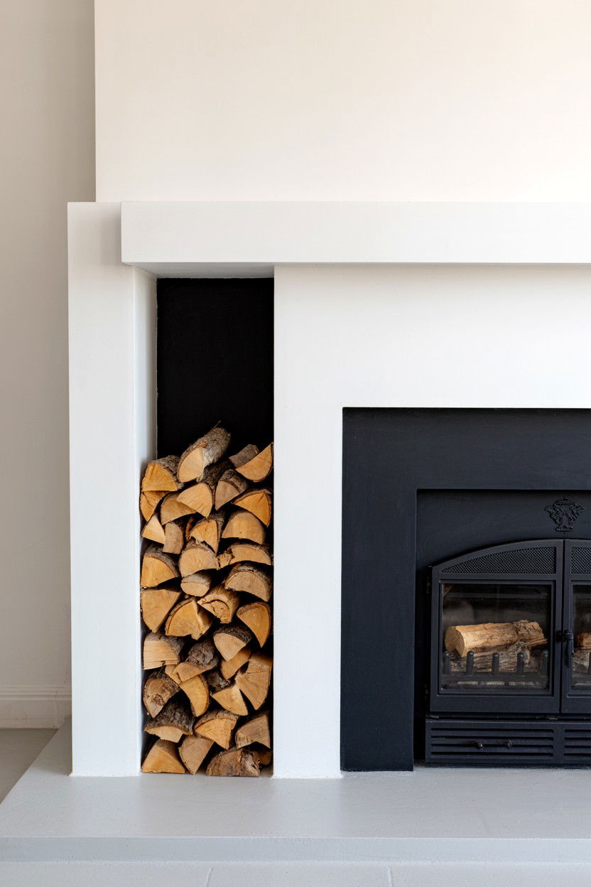 Black Fireplace with Recessed Niche for Wood Storage - 30 black fireplace ideas