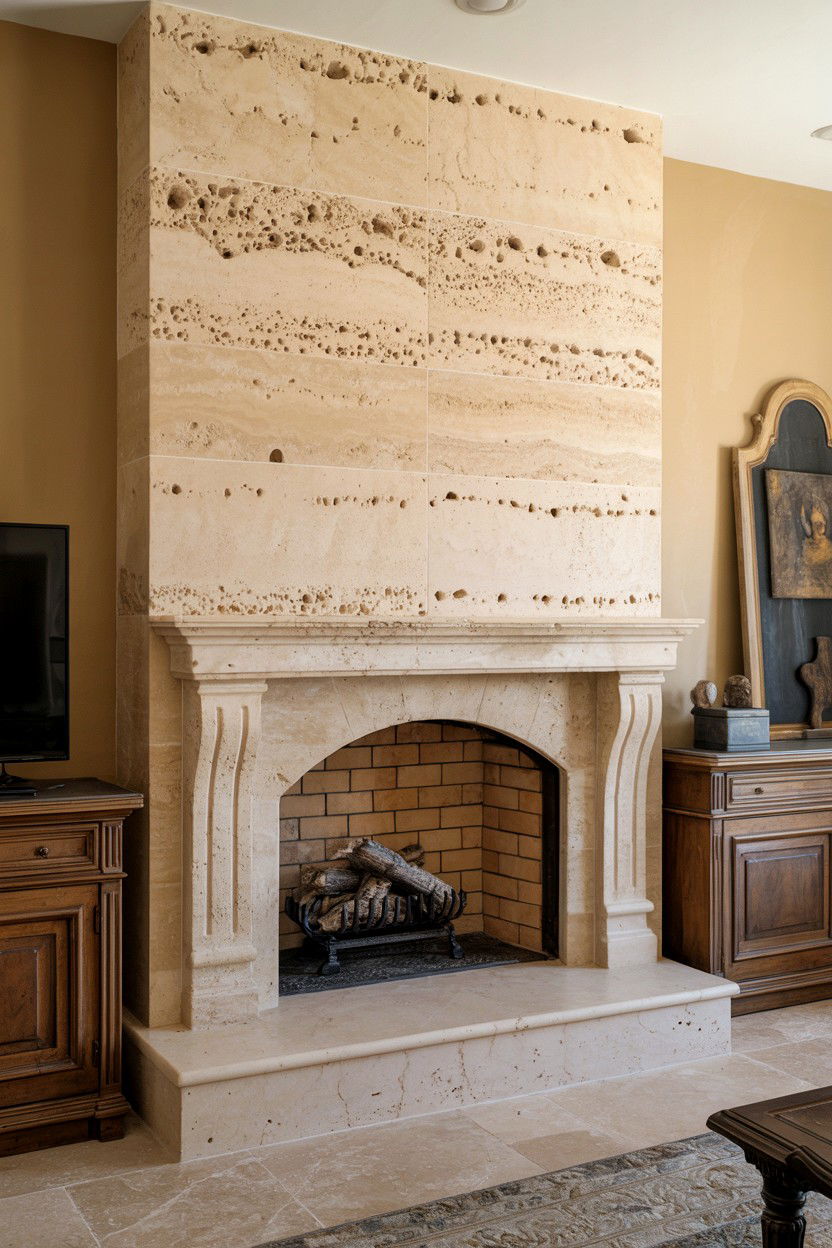 Black Marble with Gold Veining - 30 stone fireplace ideas