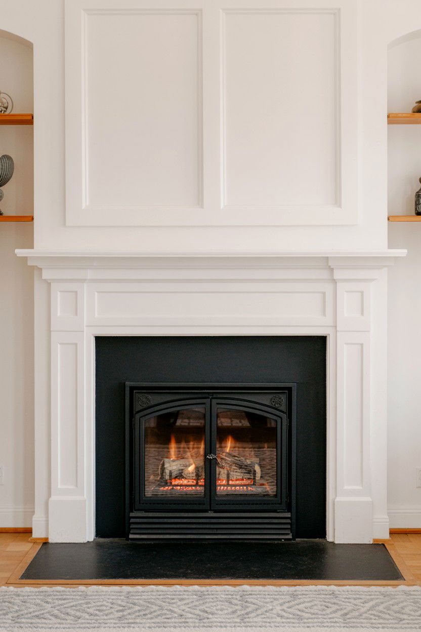 Black Metal Fireplace Insert with Glass Doors - 30 black fireplace ideas