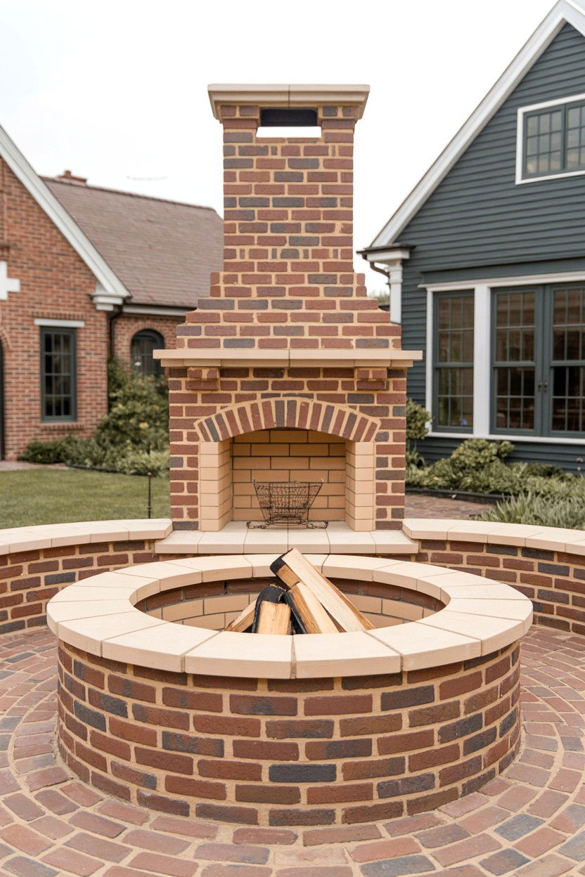 Brick Fire Pit with Traditional Circular Pattern - 30 fire pit ideas