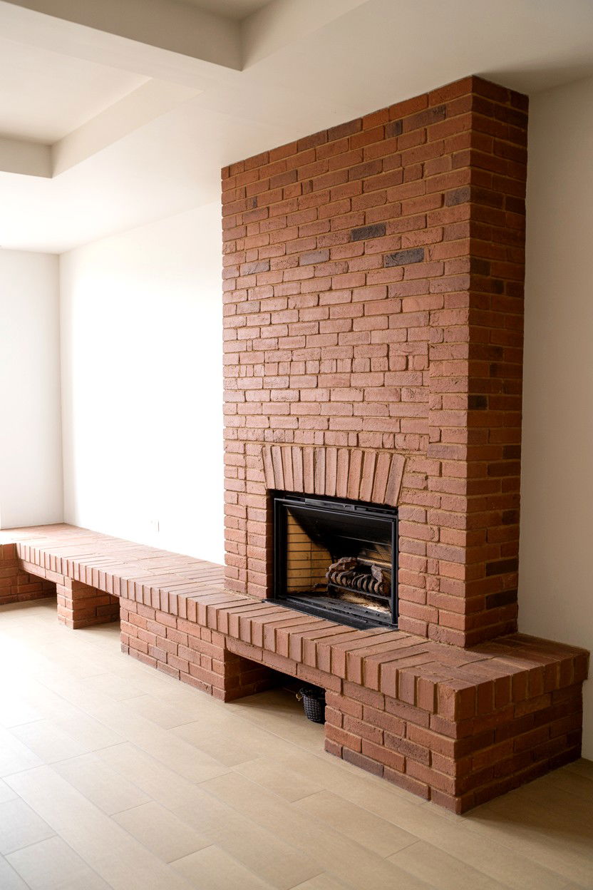Brick Fireplace with Asymmetrical Design - 30 brick fireplace ideas