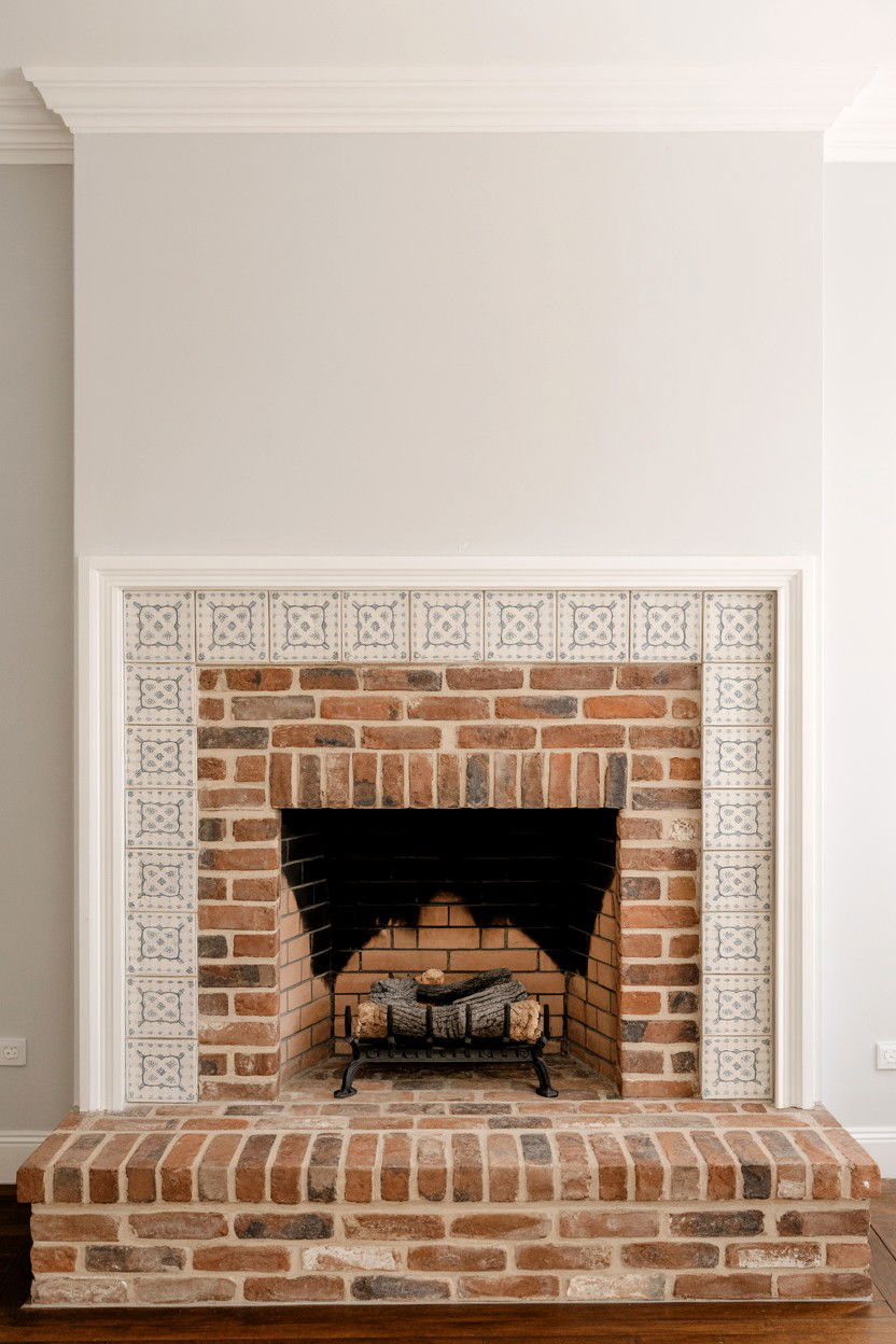 Brick Fireplace with Modern Tile Surround - 30 brick fireplace ideas