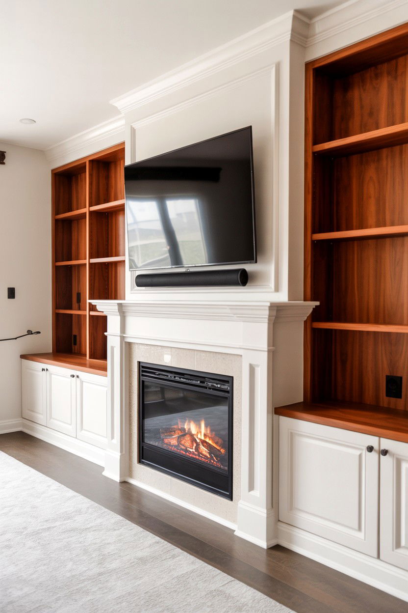 Built In Media Center with Hidden Fireplace Below Television - 30 built in fireplace ideas