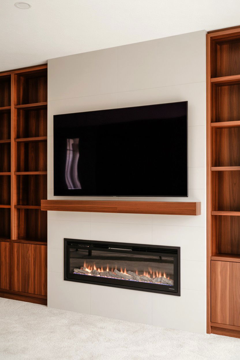 Built In Media Wall with Integrated Fireplace - 30 fireplace ideas