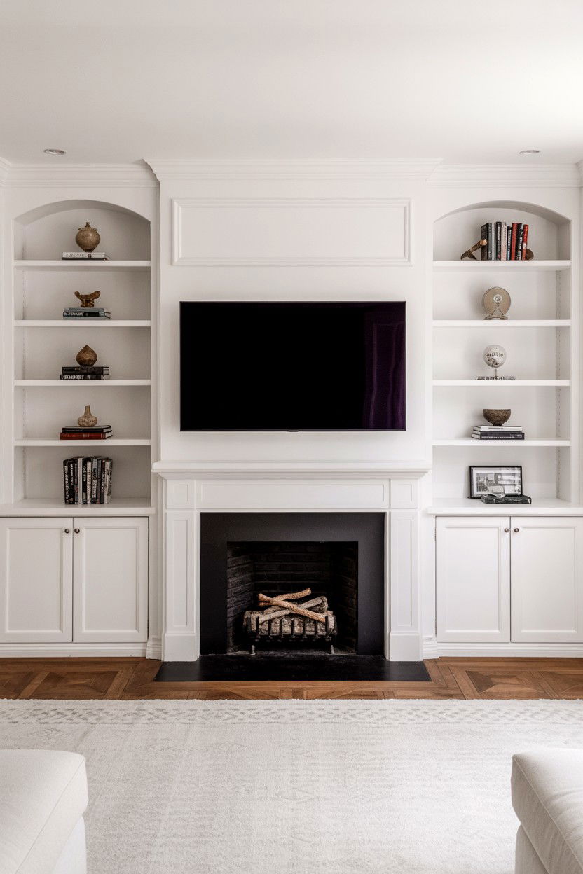 Built In Shelving Units Flanking the Fireplace and TV - 30 fireplace tv wall ideas