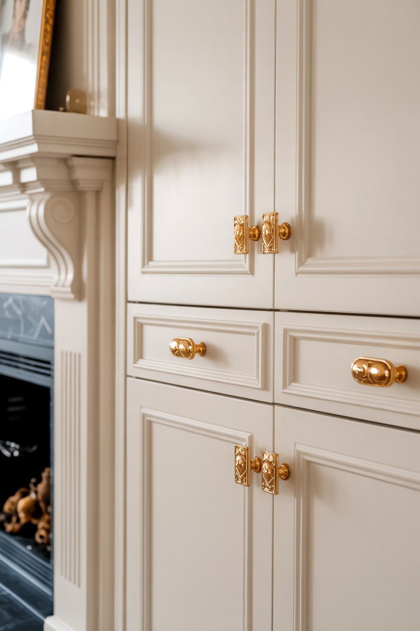 Built Ins with Brass or Gold Hardware - 30 built ins around fireplace ideas