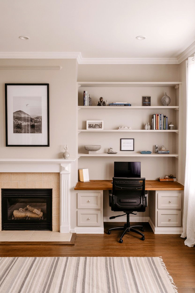 Built Ins with Desktop or Workspace Integration - 30 built ins around fireplace ideas