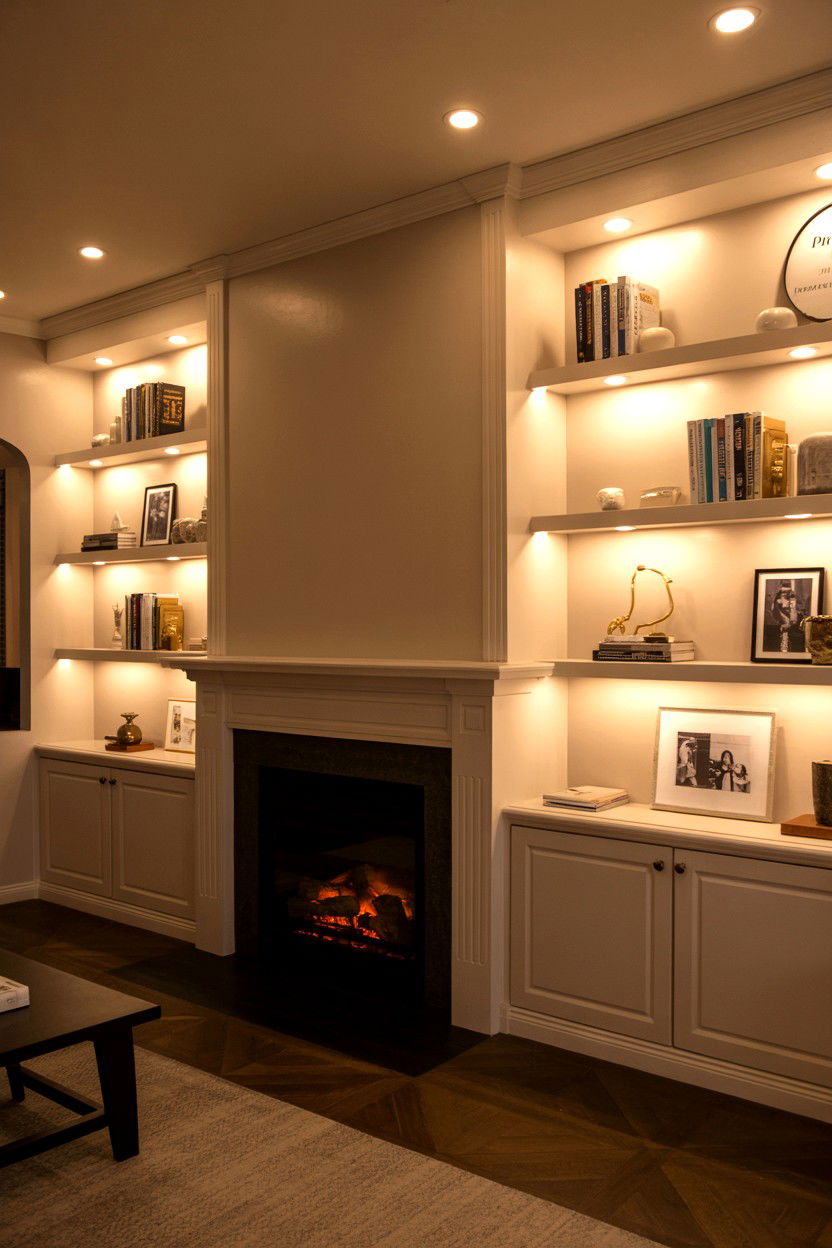 Built Ins with Integrated Lighting for Ambiance - 30 built ins around fireplace ideas