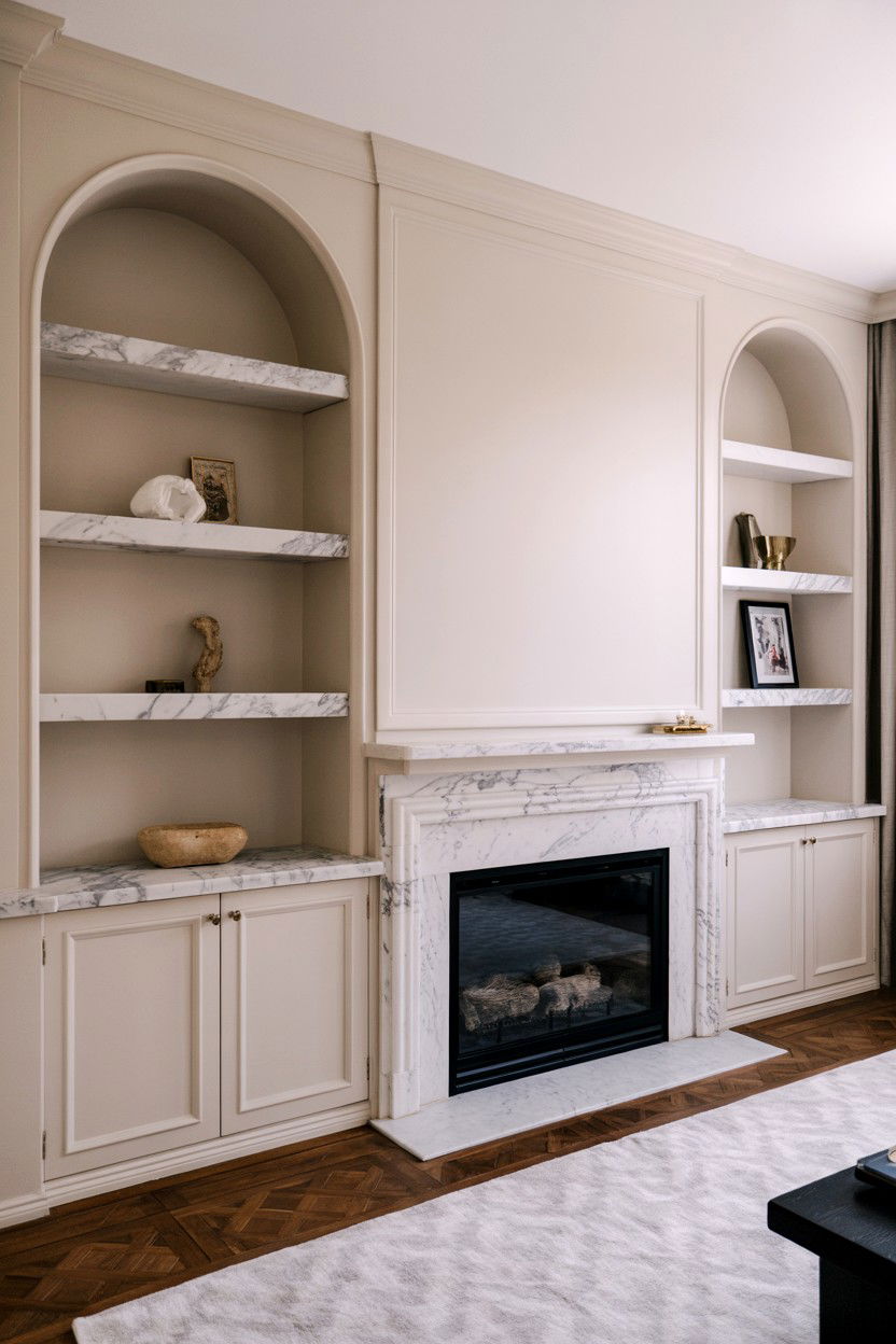 Built Ins with Marble or Stone Shelving - 30 built ins around fireplace ideas