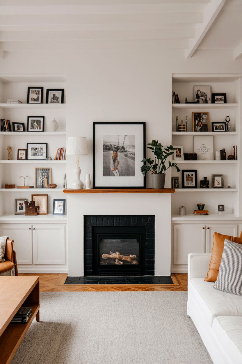 Built Ins with Picture Ledge Shelving - 30 built ins around fireplace ideas