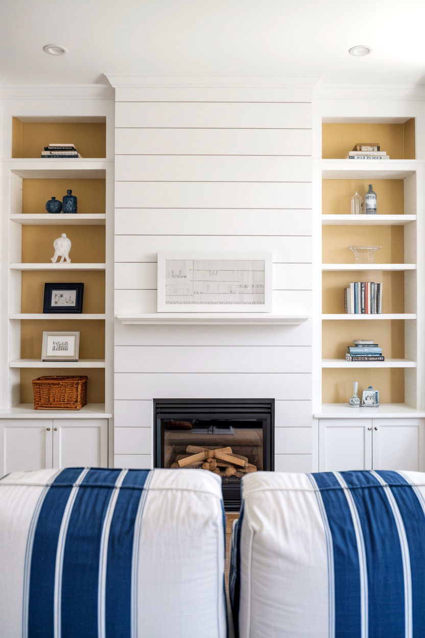 Built Ins with Shiplap Backing for Textured Depth - 30 built ins around fireplace ideas