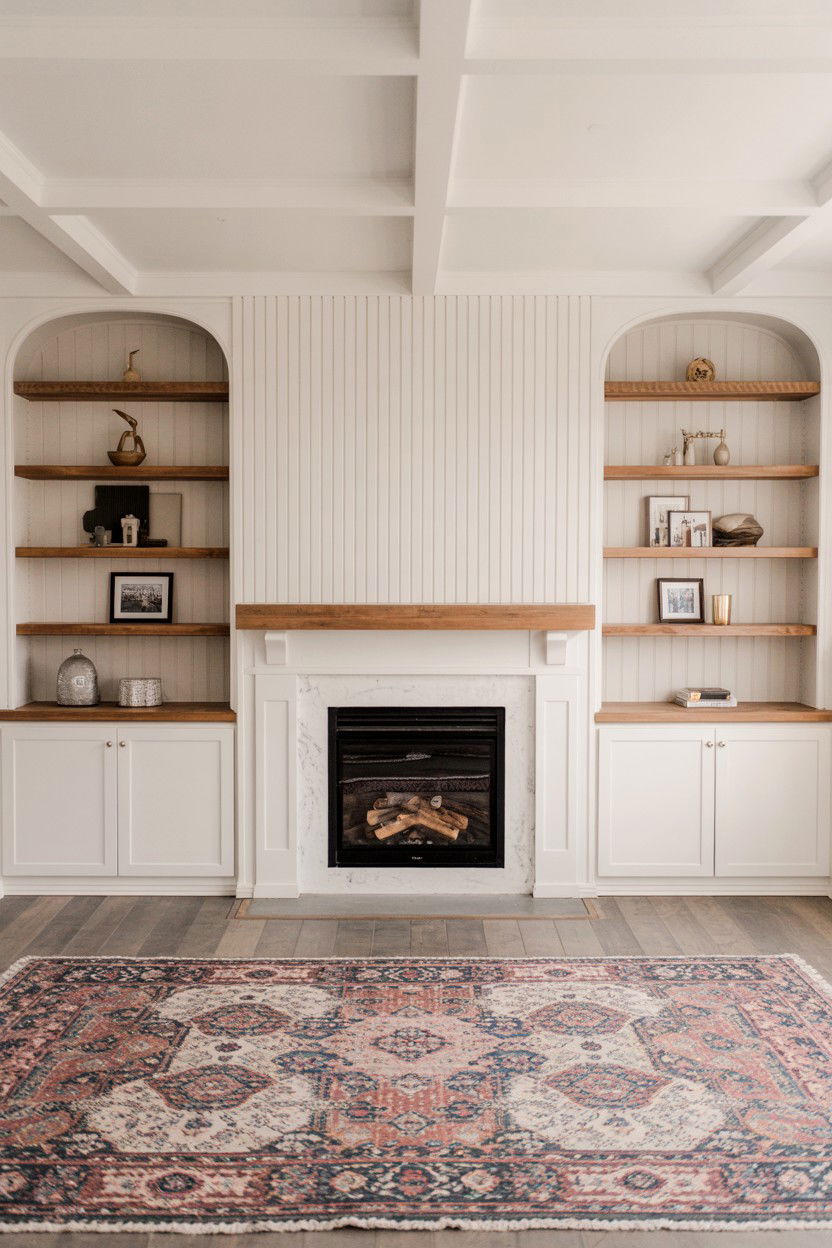 Built Ins with Vertical Board and Batten Backing - 30 built ins around fireplace ideas