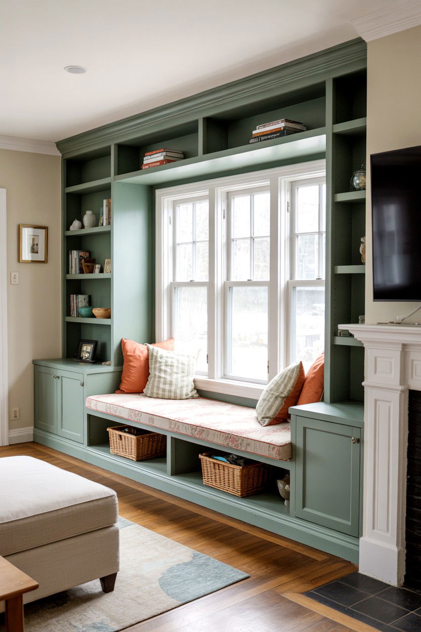 Built Ins with Window Seat Integration - 30 built ins around fireplace ideas