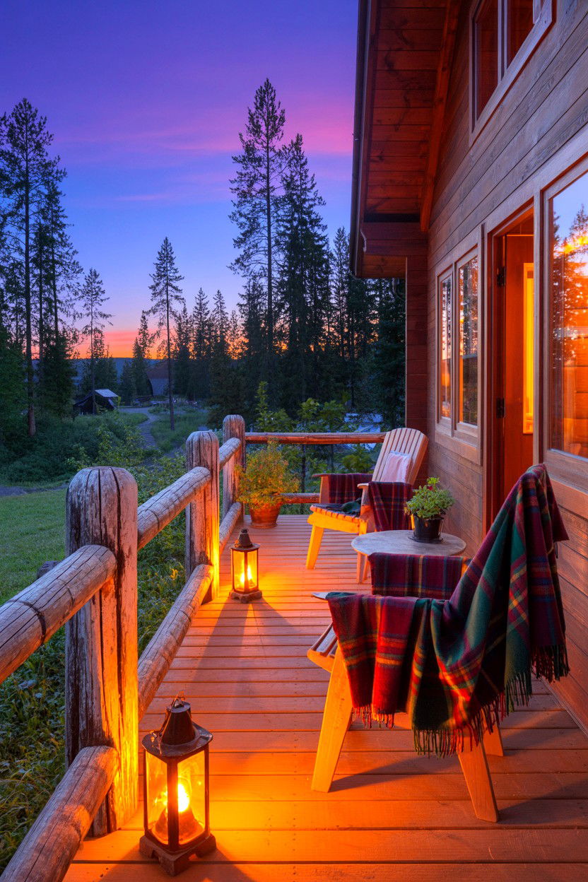 Cabin Porch Lantern Hour - 20-fall-foliage-cozy-cabin-trip-ideas