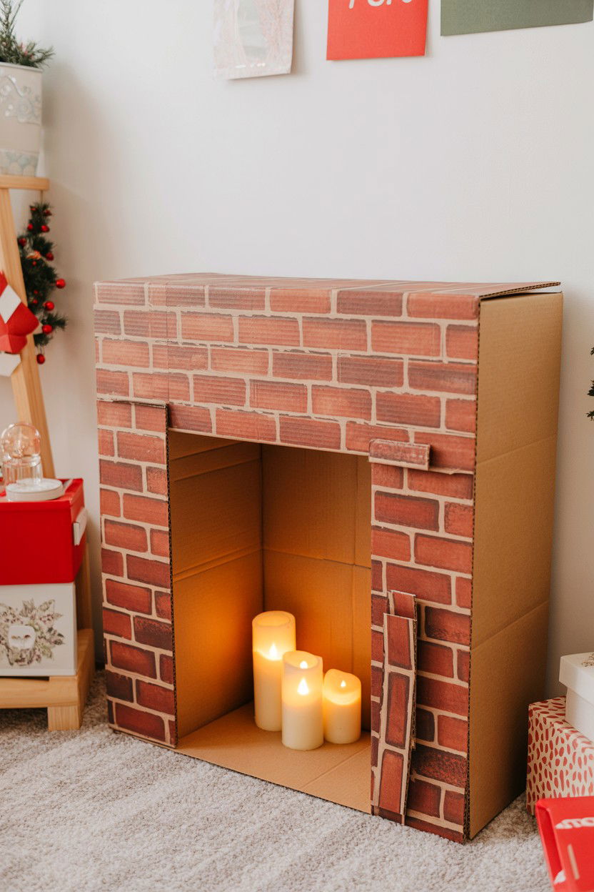 Cardboard DIY Temporary Installation - 30 best fake fireplace ideas