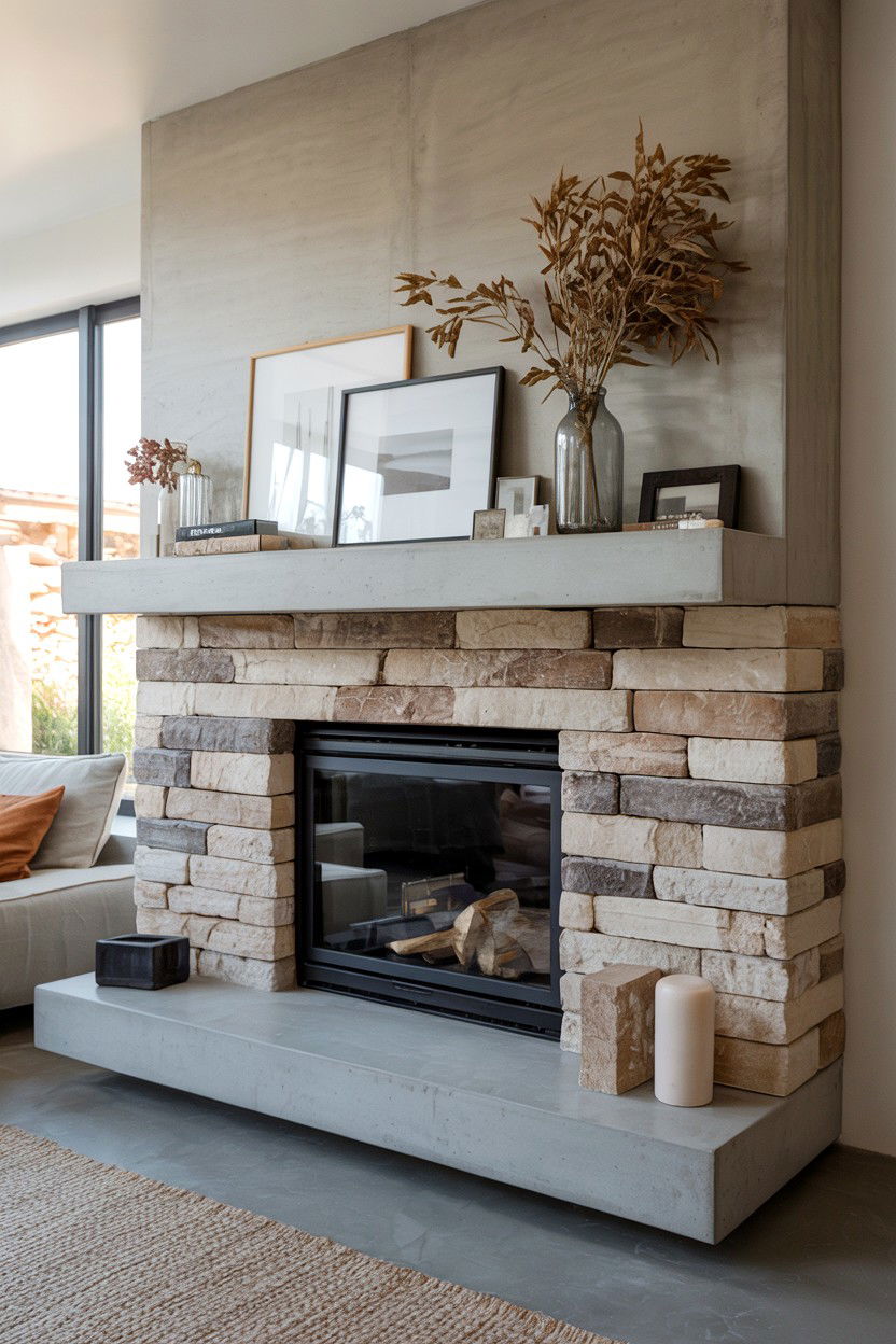 Circular Stone Fireplace with Custom Shape - 30 stone fireplace ideas