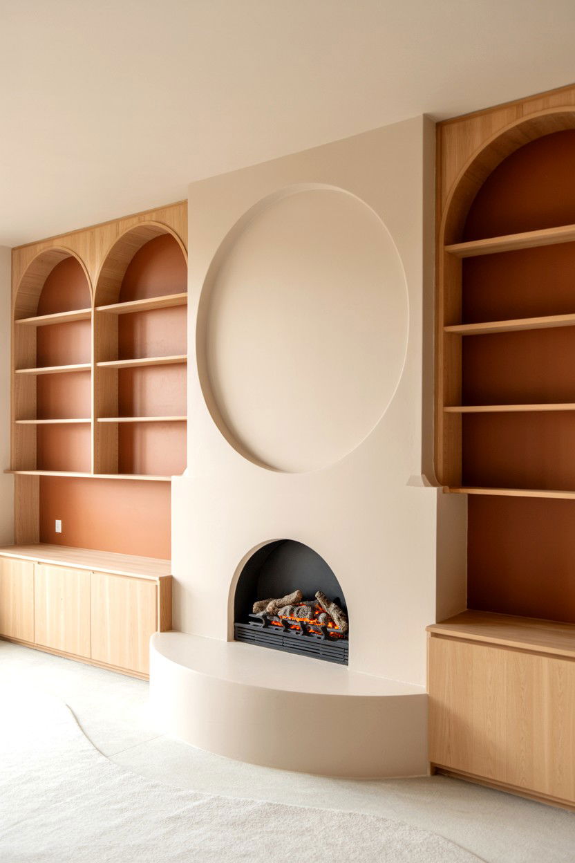 Circular or Rounded Fireplace Opening with Curved Built Ins - 30 built in fireplace ideas