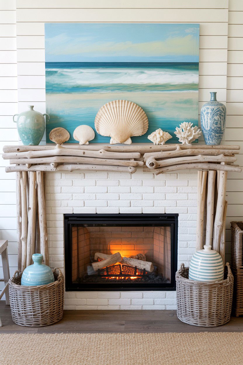 Coastal Inspired Fireplace with Natural Elements - 30 best fireplace decor ideas