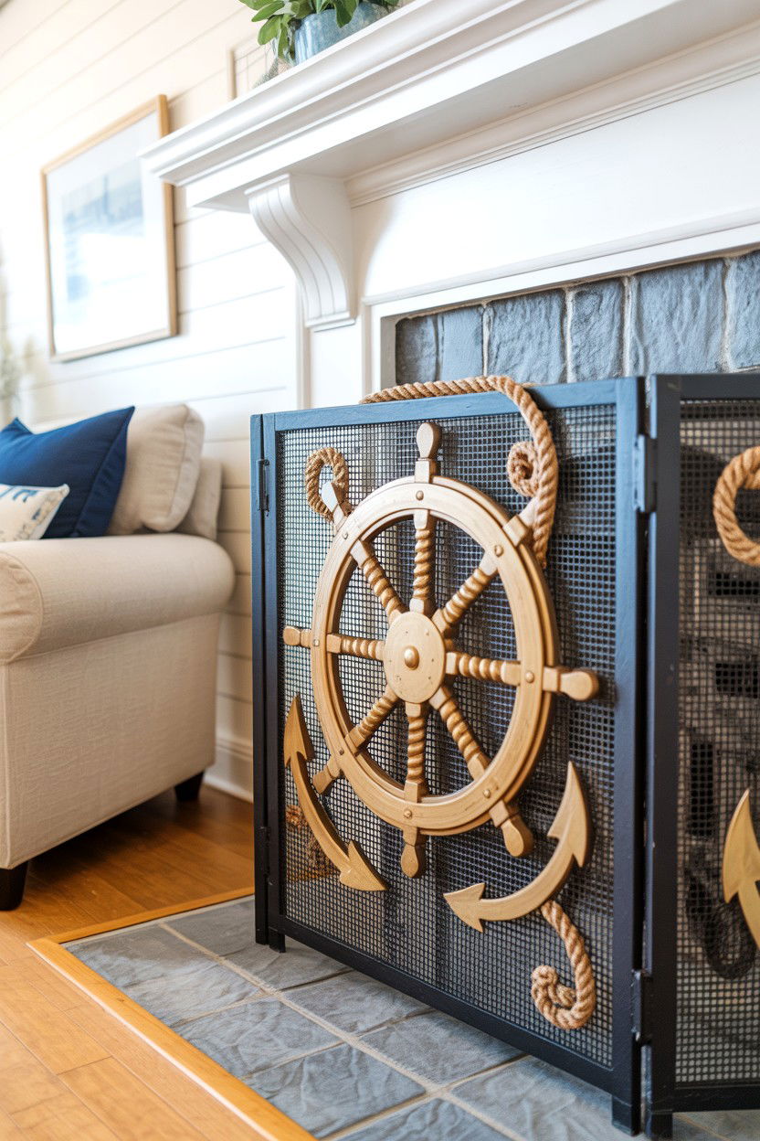 Coastal Nautical Theme Screen - 30 fireplace screen ideas