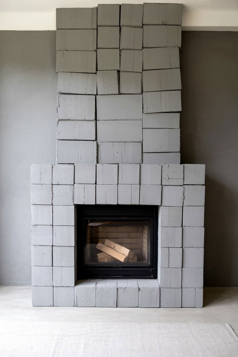 Concrete Block Modern Statement - 30 best fake fireplace ideas