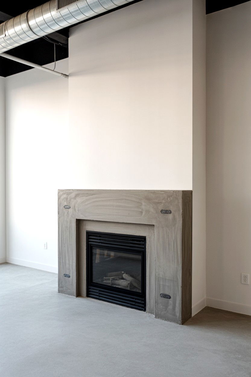 Concrete Industrial Mantle with Raw Finish - 30 fireplace mantle ideas
