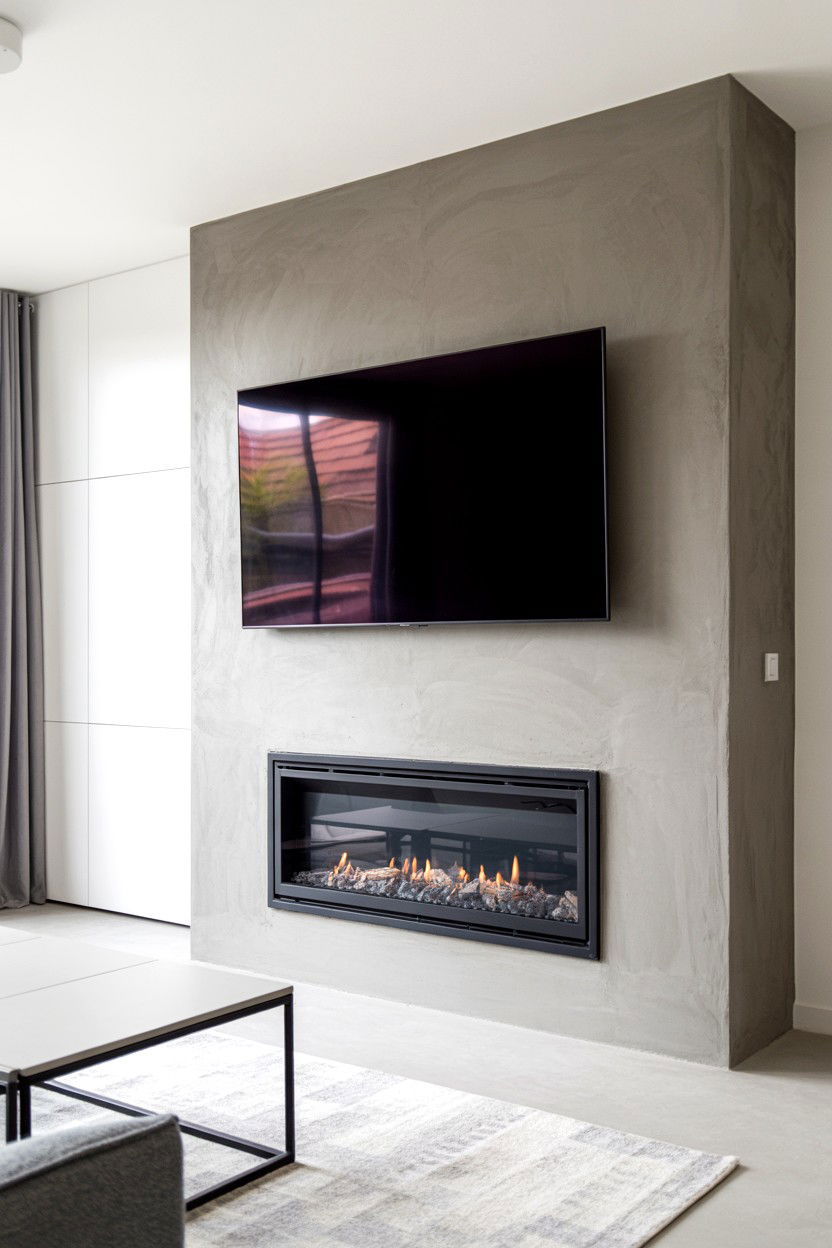 Concrete Panel Feature Wall - 30 tv over fireplace ideas