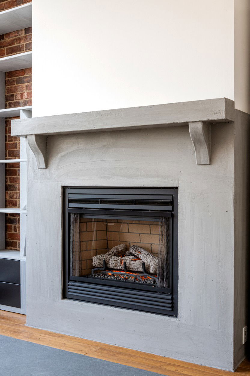 Concrete Surround with Industrial Metal Elements - 30 gas fireplace ideas