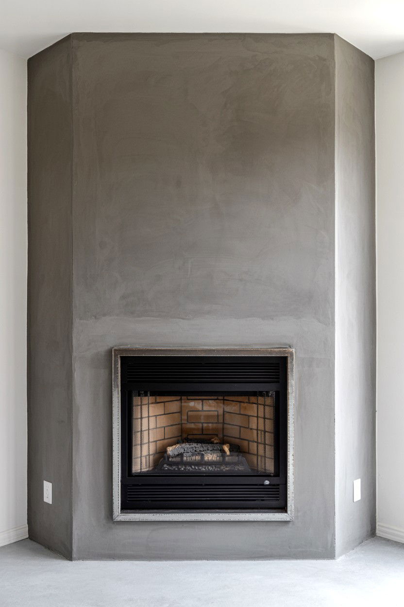 Concrete Surround with Industrial Minimalist Aesthetic - 30 corner fireplace ideas