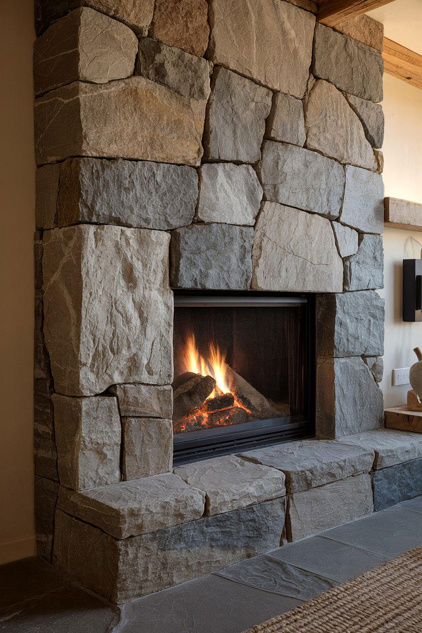 Coral Stone with Porous Texture - 30 stone fireplace ideas