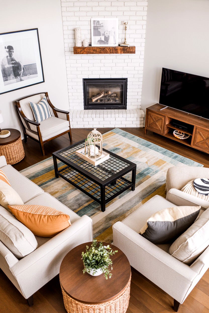 Corner Fireplace With Angled Furniture Placement - 30 living room layout with fireplace ideas