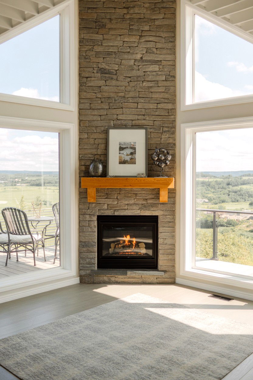 Corner Fireplace with Adjacent Window Views - 30 corner fireplace ideas
